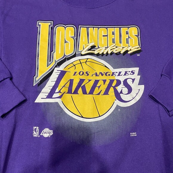 Vintage 90s Los Angeles Lakers Crewneck Sweatshirt Purple Made In USA L - Picture 3 of 3